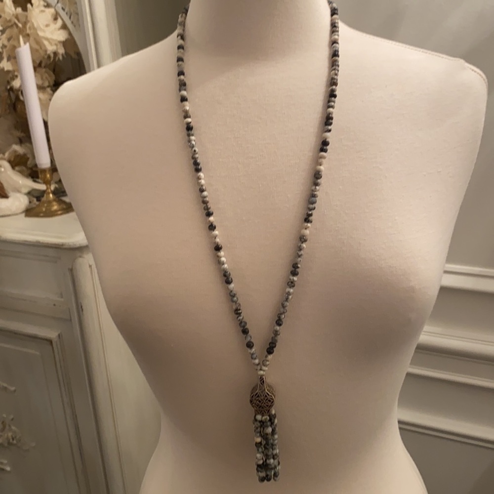 Arhaus Jewels Brindle Agate Stone Beaded Tassel Necklace - Picture 7 of 8